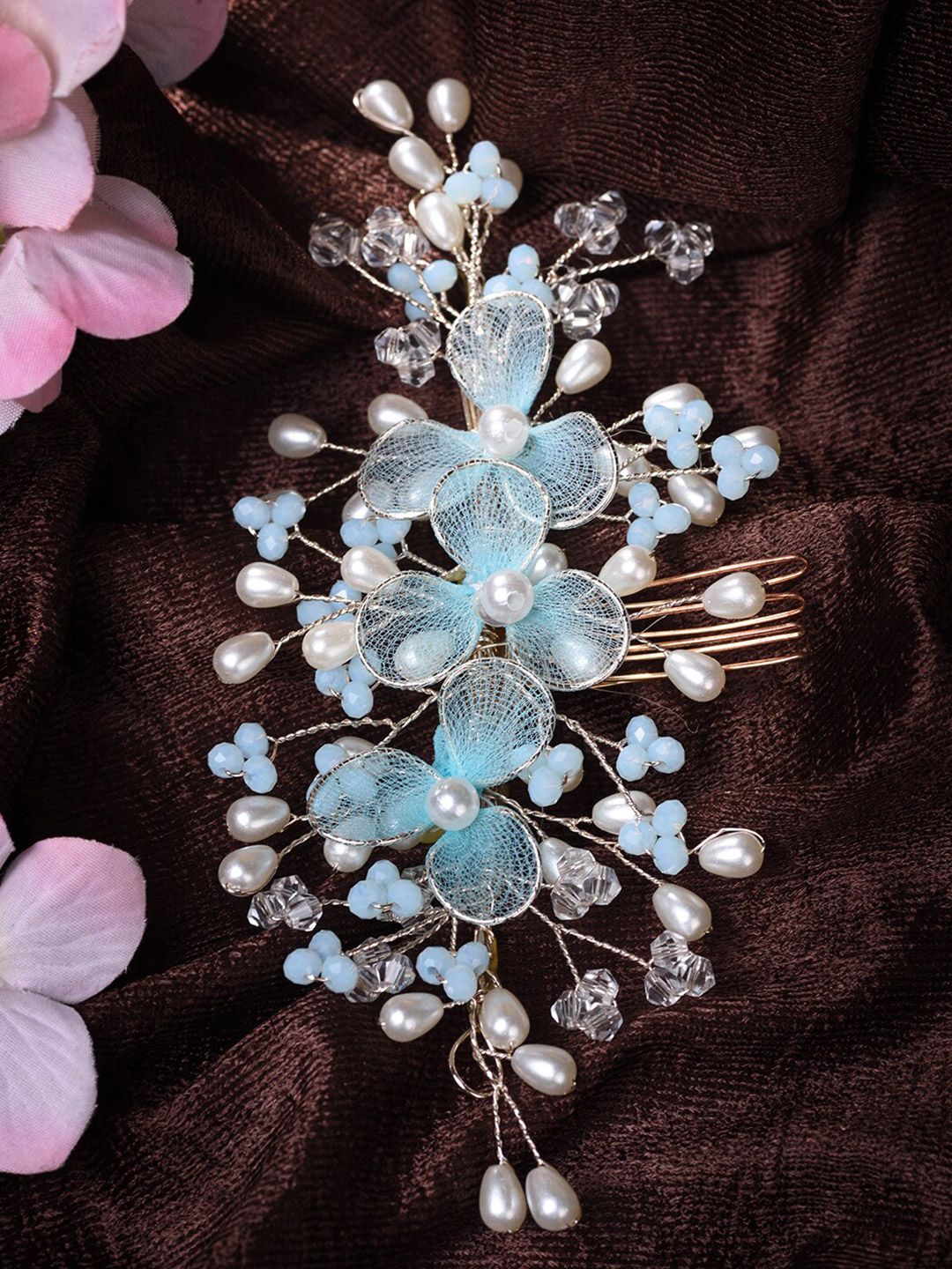 Saraf RS Jewellery Women Blue & White Beaded Tiara-image-17