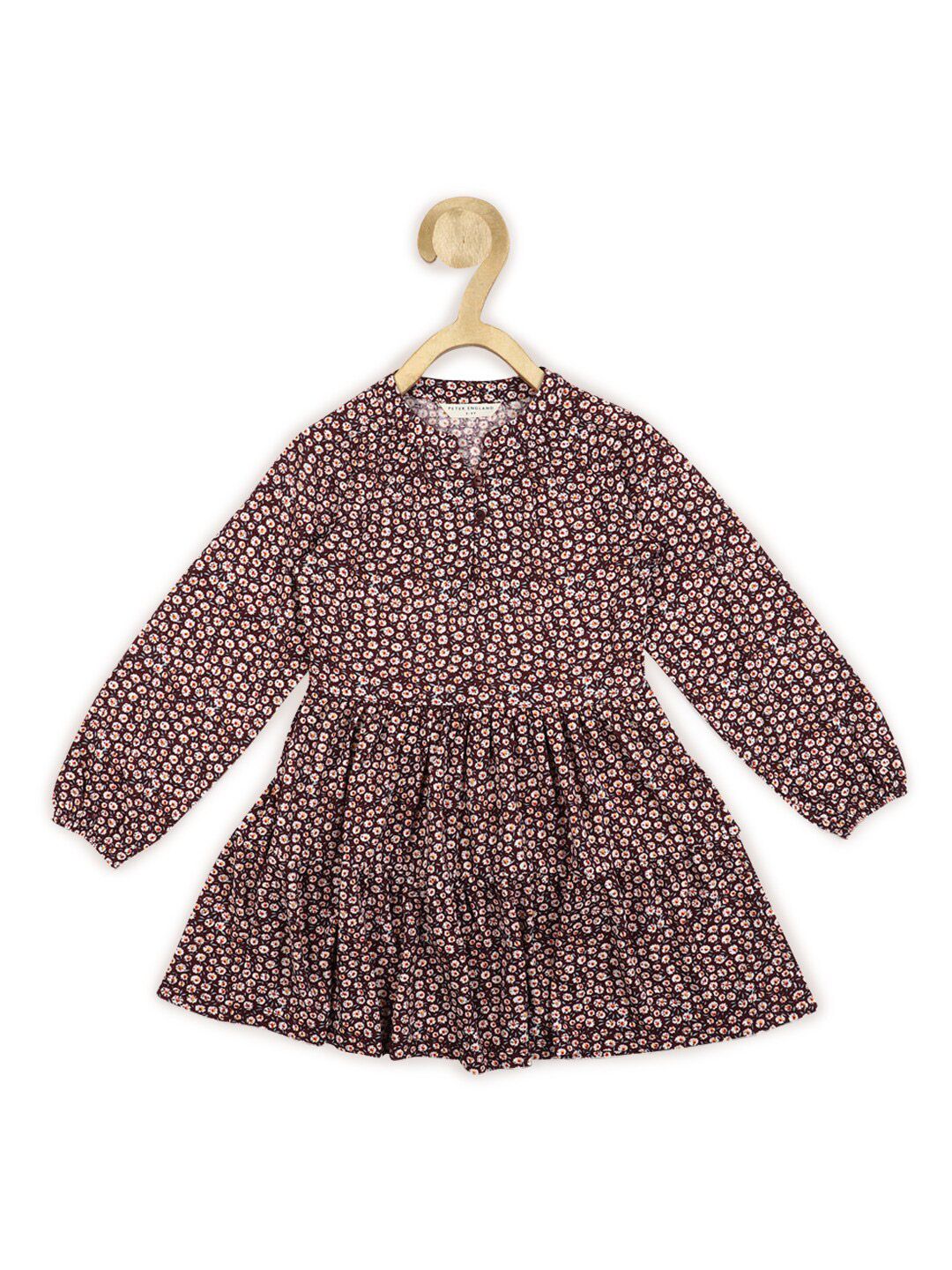 Peter England Girls Maroon & White Floral Printed Dress-picture-11