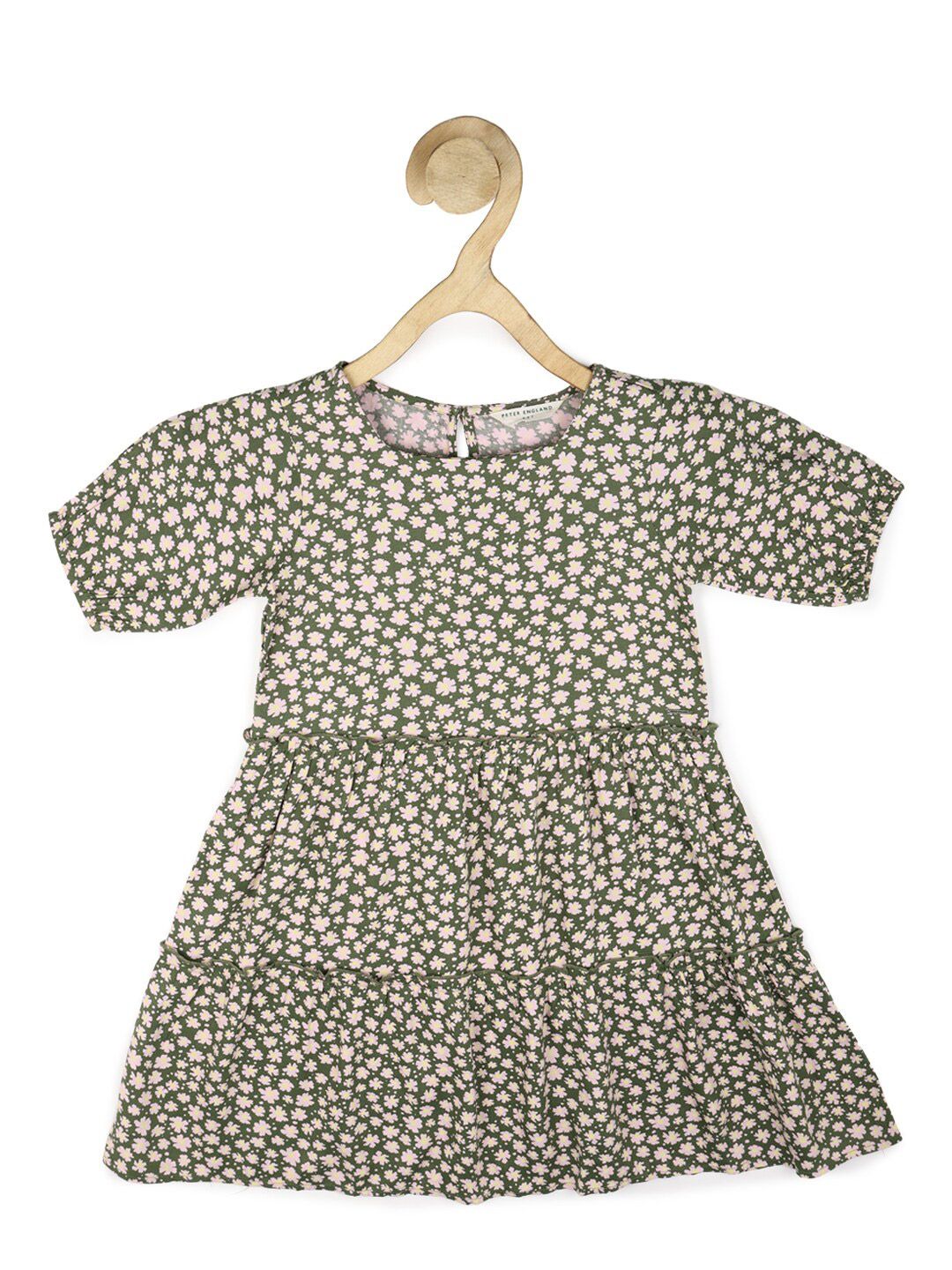 Peter England Girls Olive Green & Cream-Coloured Floral Dress-picture-18