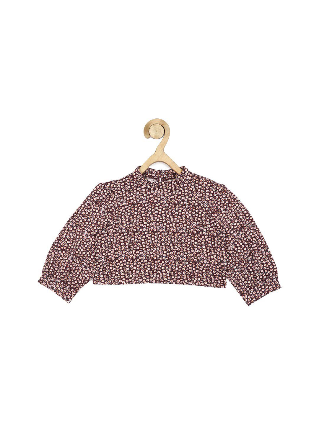 Peter England Girls Maroon Floral Print Boxy Top-picture-24