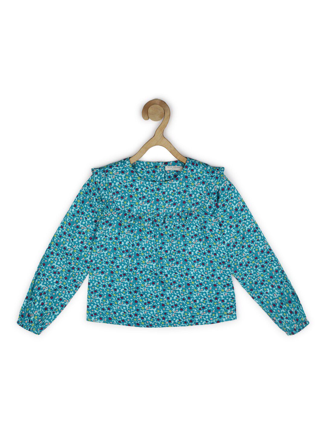 Peter England Girls Blue & Yellow Floral Printed Round Neck Top-picture-15