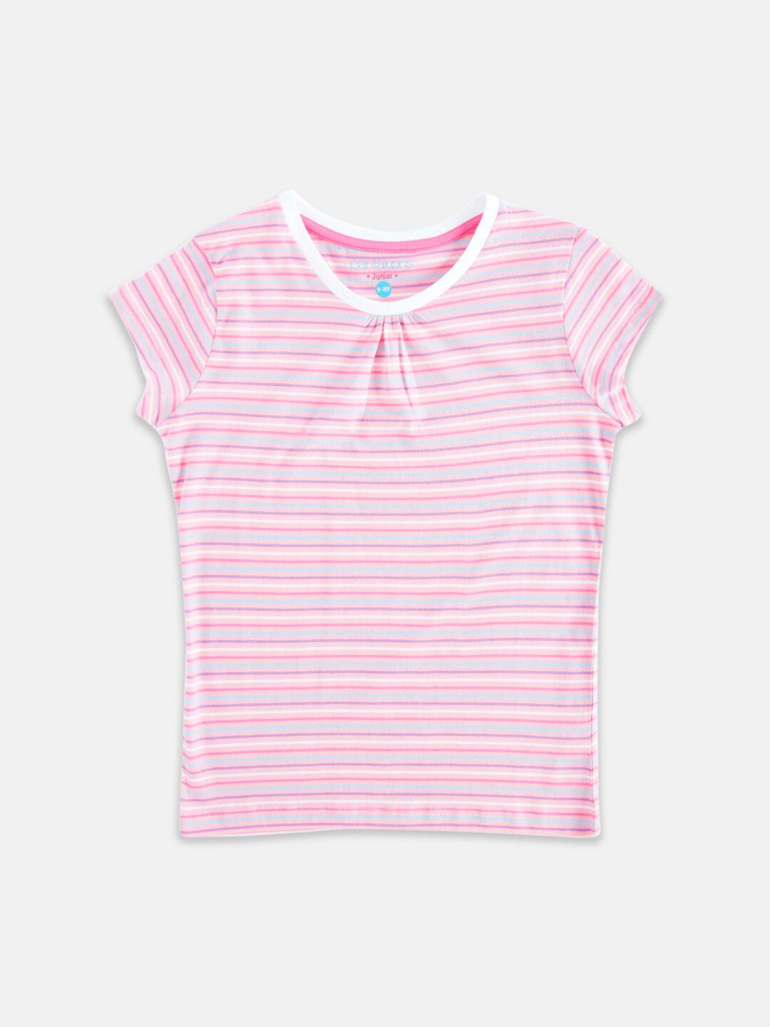 Pantaloons Junior Girls Pink Striped Cotton T-shirt-picture-21