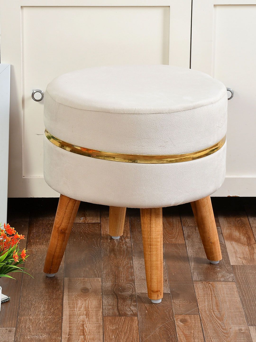 RIANCE CREATIONS Cream-COloured Solid Seating Ottomans-image-35