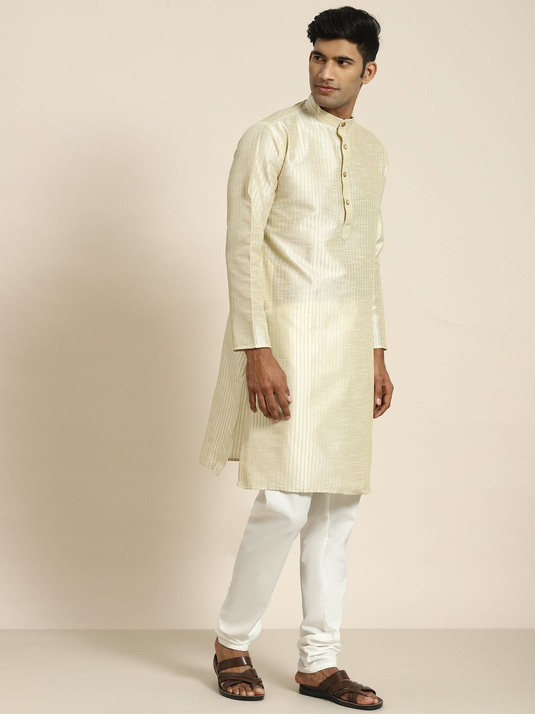 Men’s Floral Printed Kurta Set with Churidar & Woven Nehru Jacket – Elegant Ethnic Ensemble main image 0
