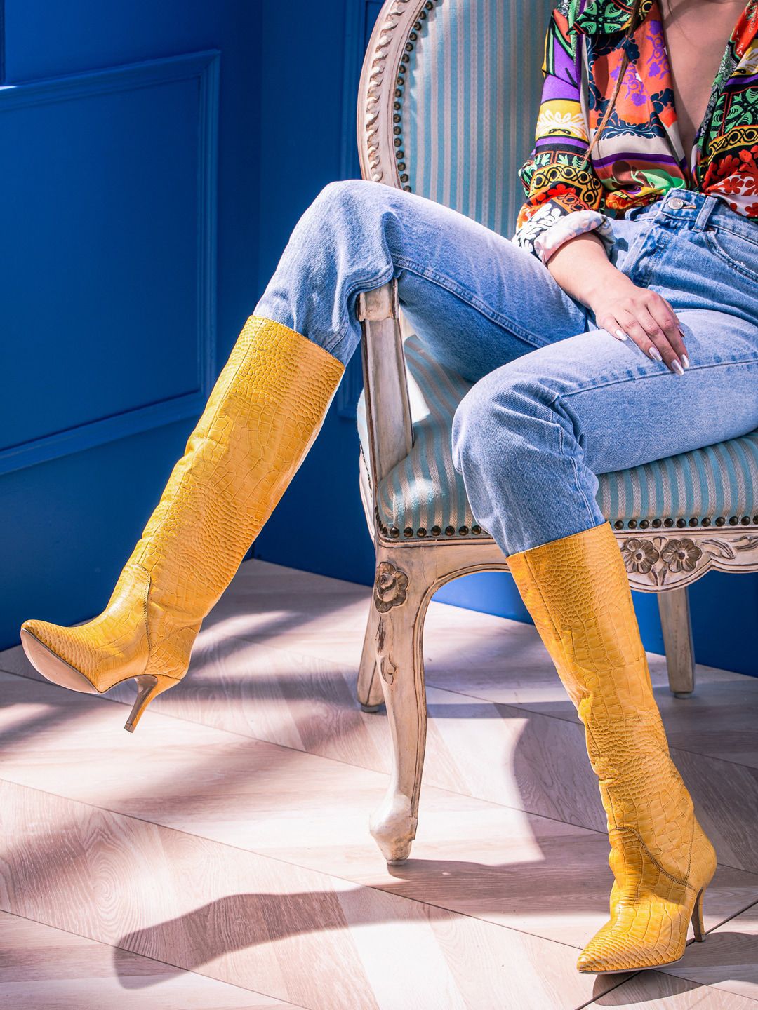 Saint G Women Yellow Solid Leather Casual Long Winter Boots-image-44