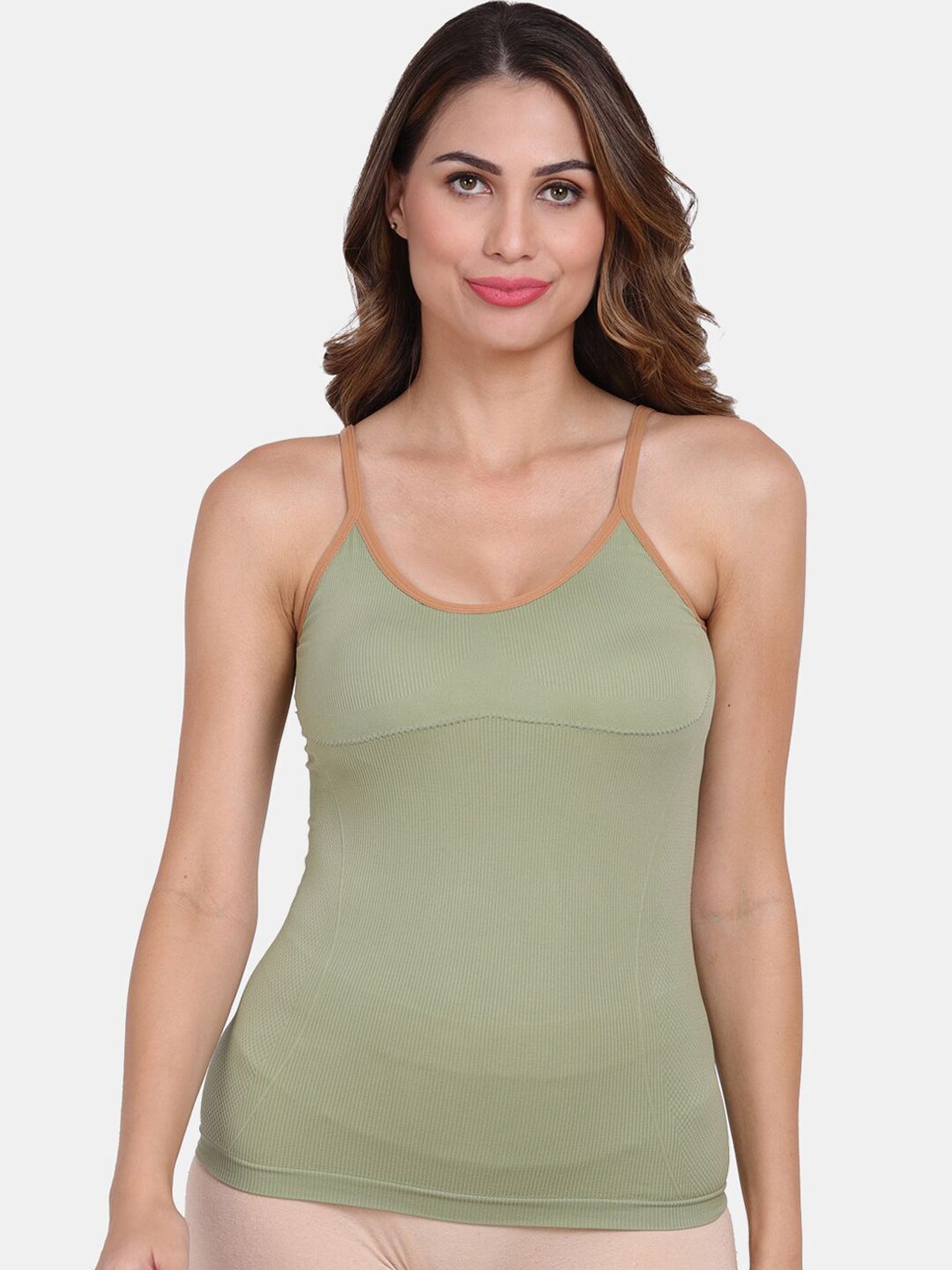 Amour Secret Women Green Solid Lightly-Padded Seamless Camisoles-image-1