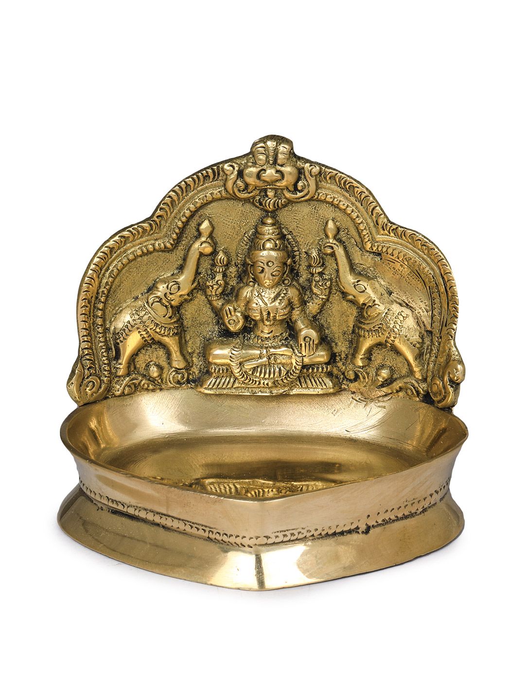 Exotic India Gold-Toned Small Gajalakshmi Lamp In Brass-picture-17