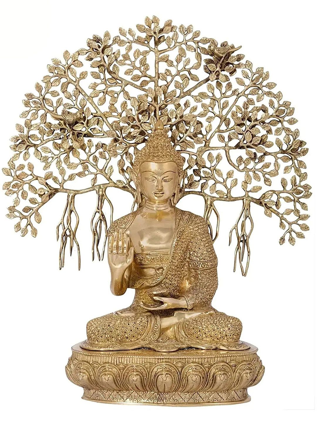 Exotic India Gold-Toned & Black Bodhi Tree Buddha Brass Showpiece-image-2