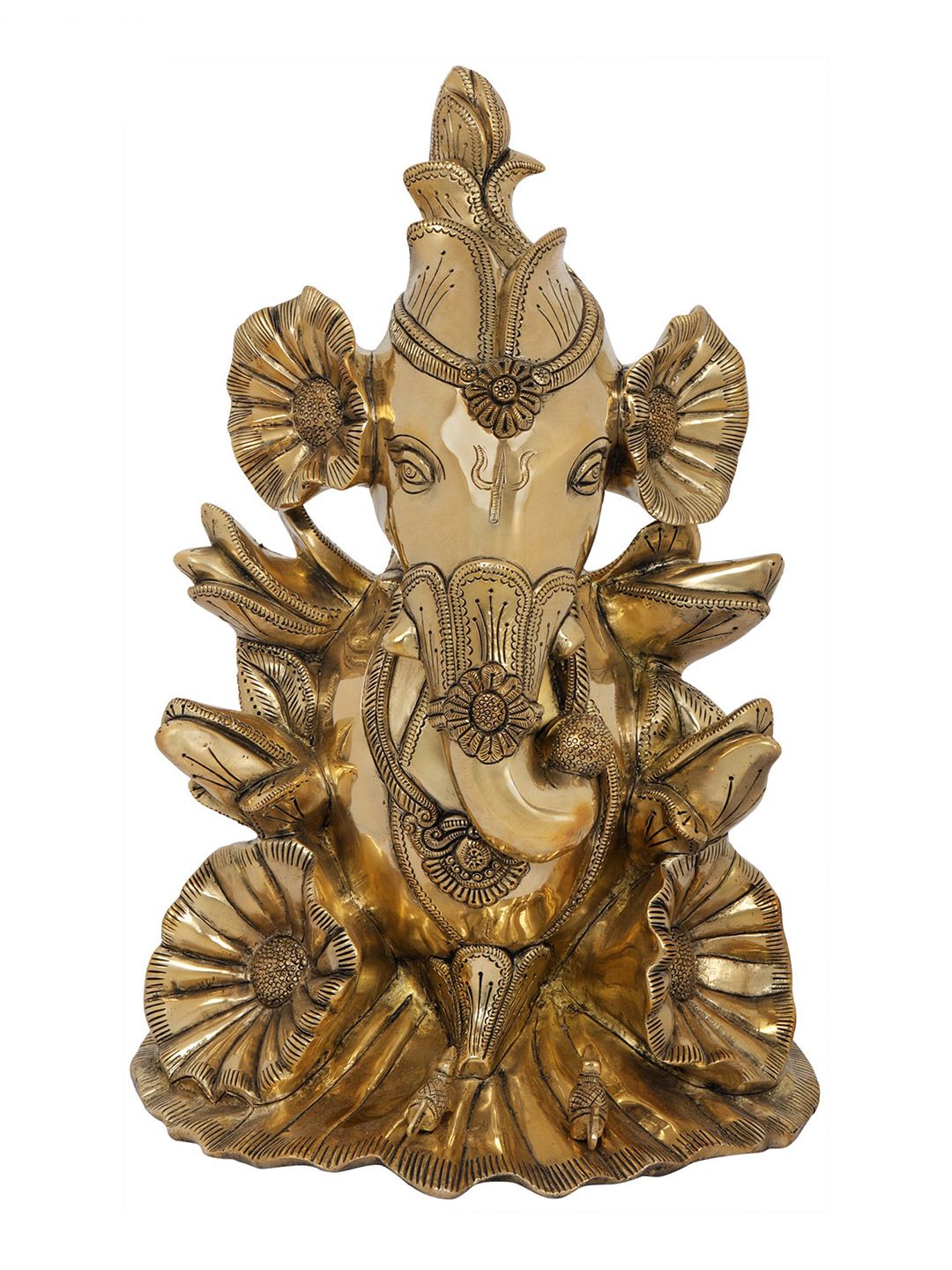 Exotic India Gold-Toned & Brown Ganesha Blossoming Like a Lotus Brass Showpiece-picture-17