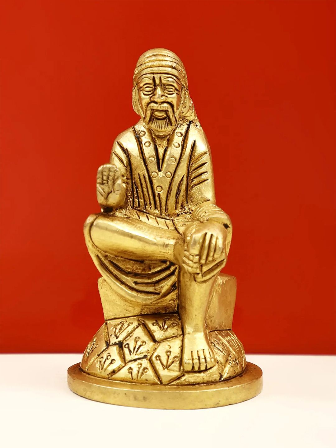 Exotic India Gold Toned Shirdi Sai Baba Religious Idol Showpiece-picture-30