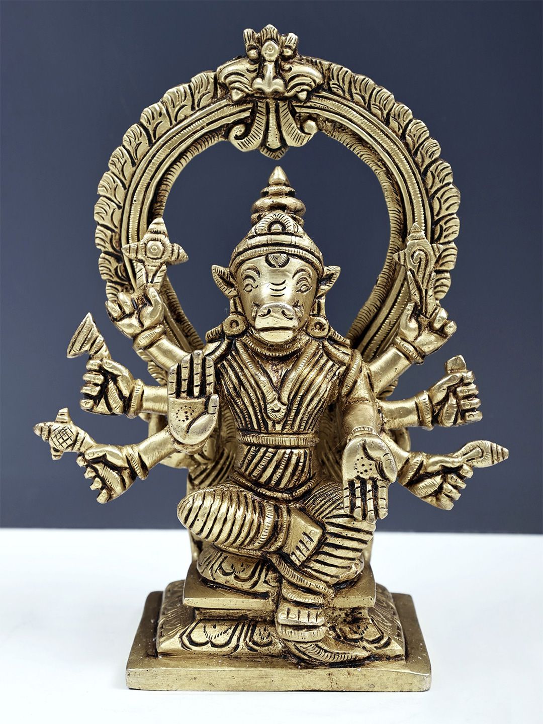 Exotic India Eight Armed Goddess Varahi with Kirtimukha Prabhavali Brass Statue-picture-10