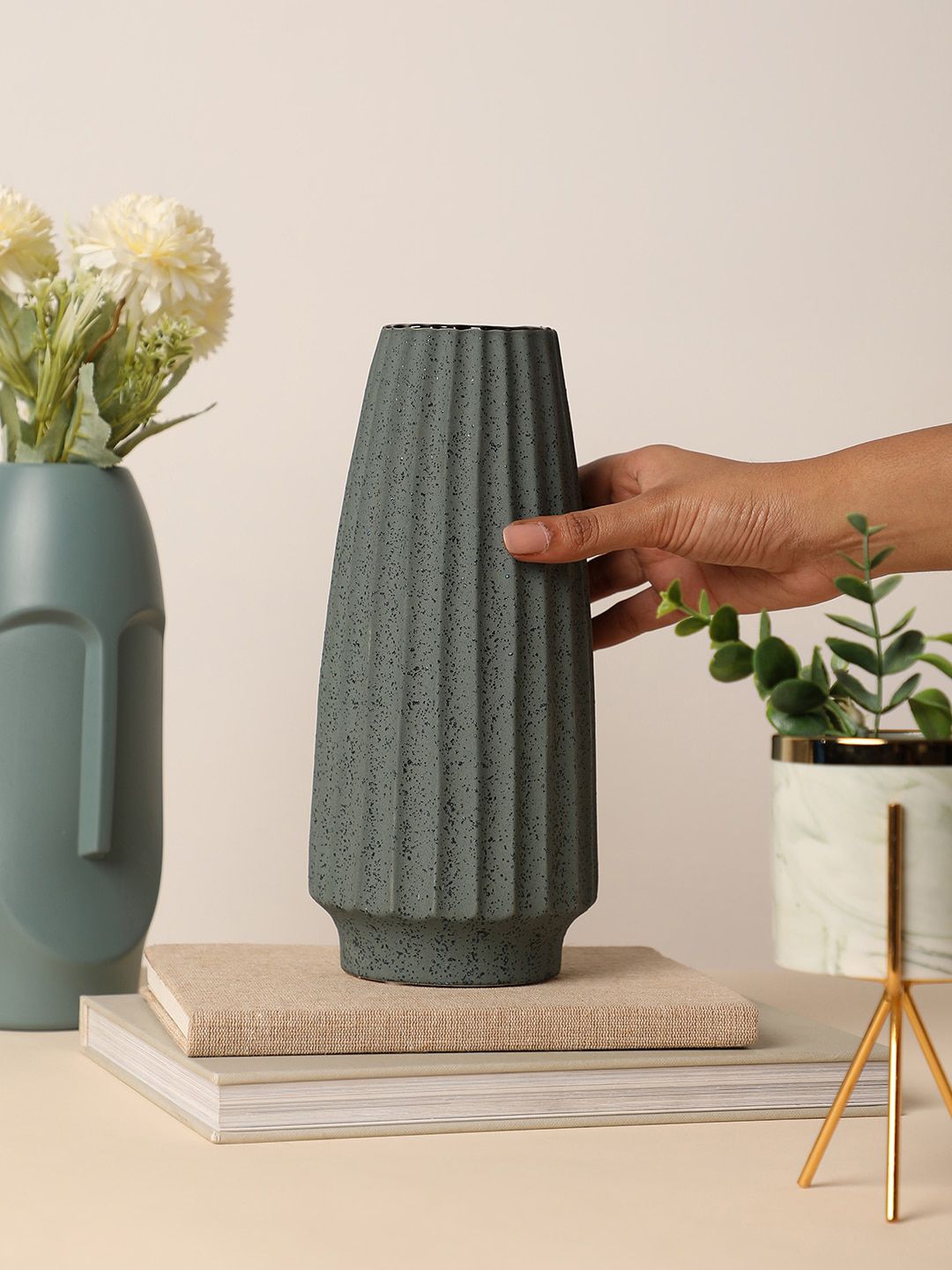 Bonhomie Grey & Brown Textured Ceramic Vase-picture-10