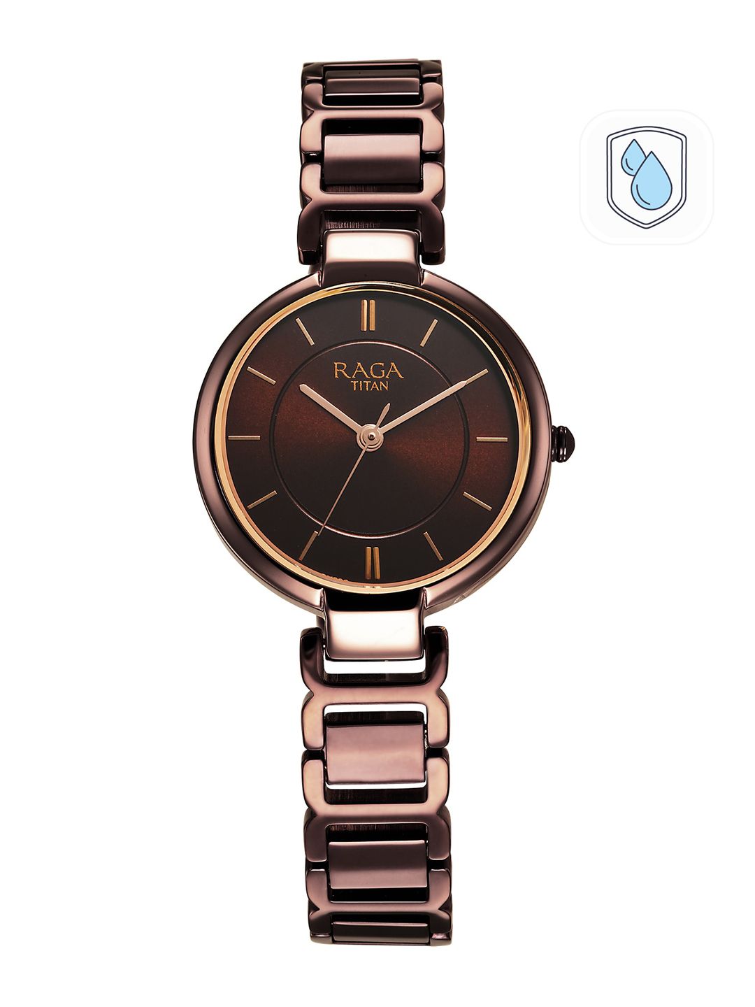 Titan Women Brown Brass Dial & Brown Stainless Steel Bracelet Style Straps Analogue Watch 2608QM02
