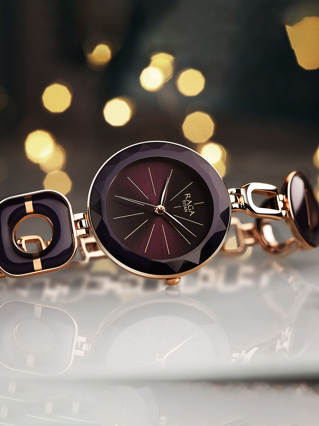 Titan Women Purple Brass Embellished Dial & Black Stainless Steel Bracelet Style Straps Analogue Watch 95198WM01-image-36