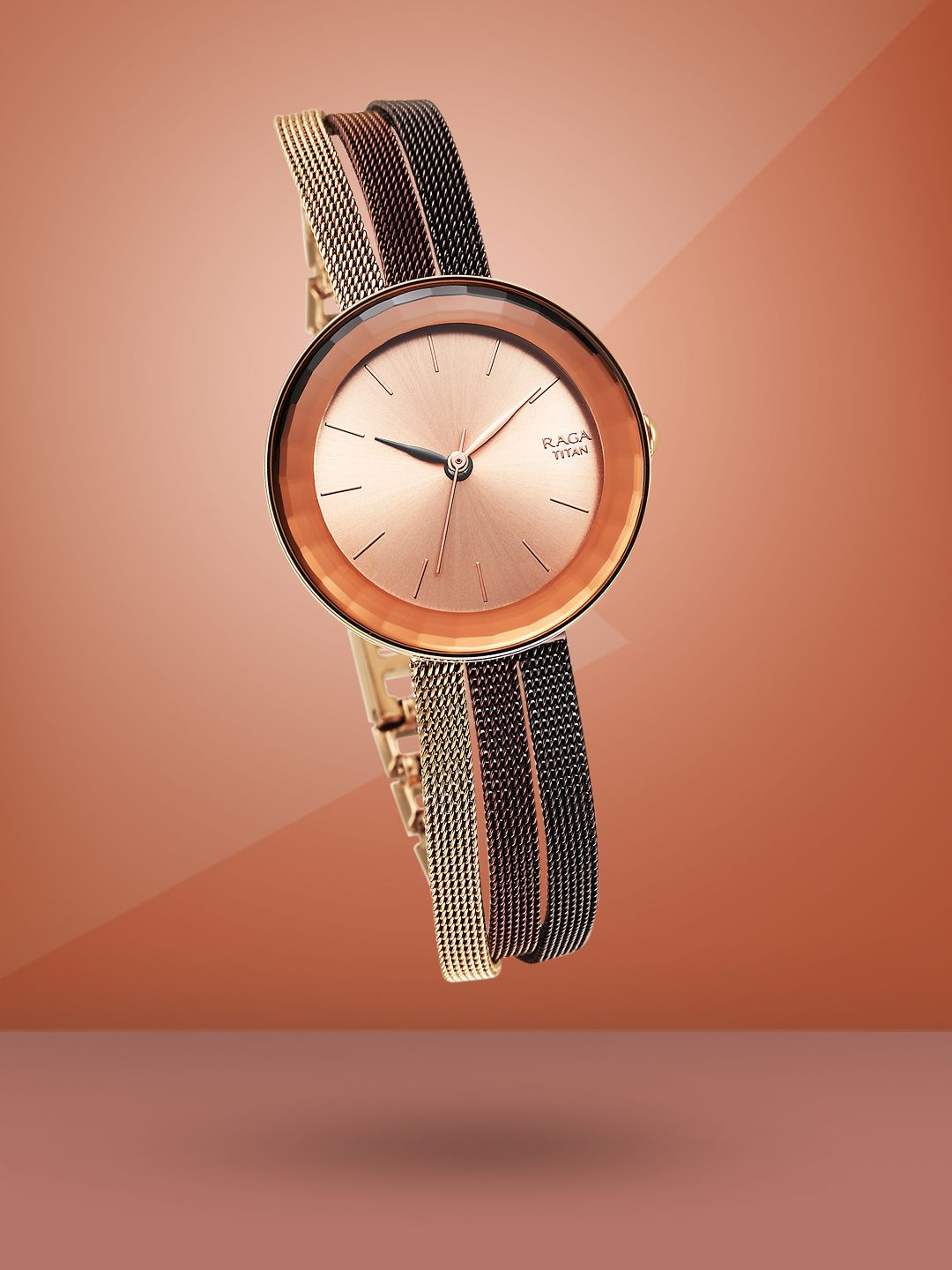 titan raga Titan Women Rose Gold-Toned Brass Dial & Brown Stainless Steel Bracelet Style Straps Analogue Watch 95153KM01-picture-52