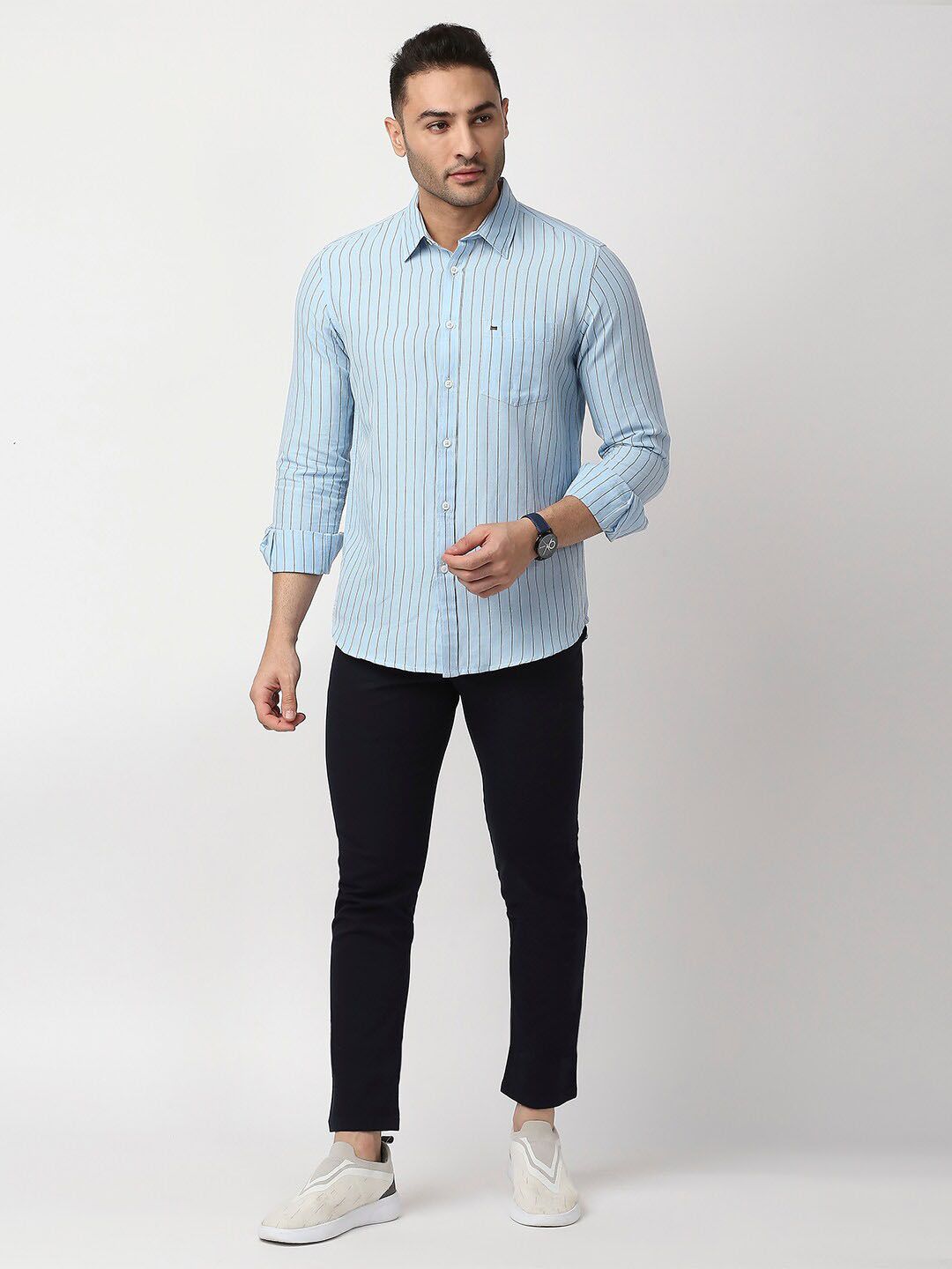 Men's Multi Classic Horizontal Striped Casual Cotton Shirt