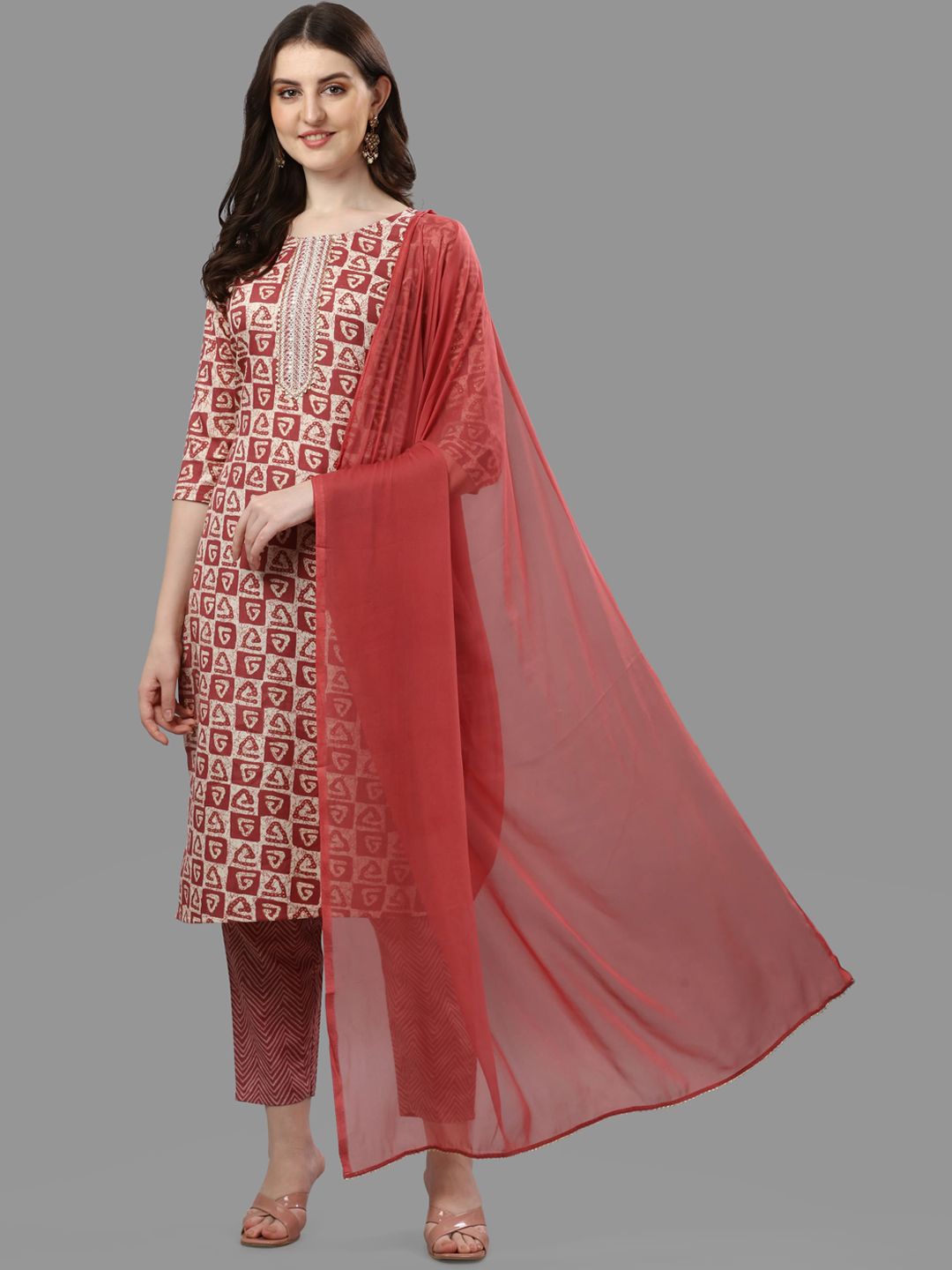 Berrylicious Women Pink Printed Thread Work Pure Cotton Kurta with Trousers & Dupatta-picture-17