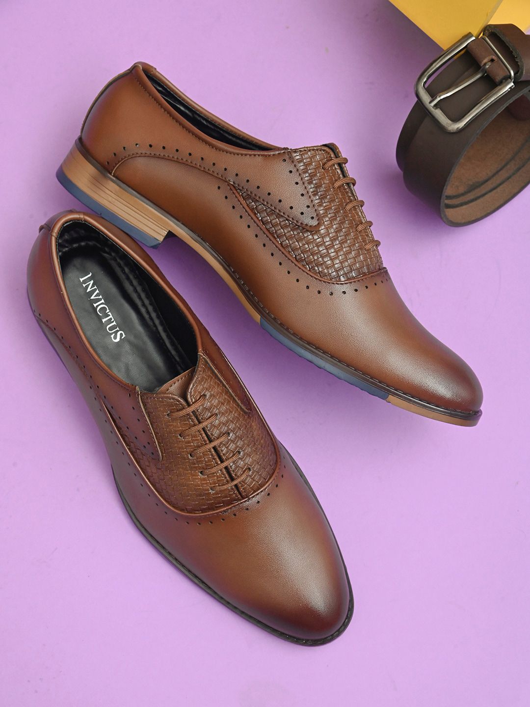 INVICTUS Men Tan Textured Formal Oxfords-picture-19