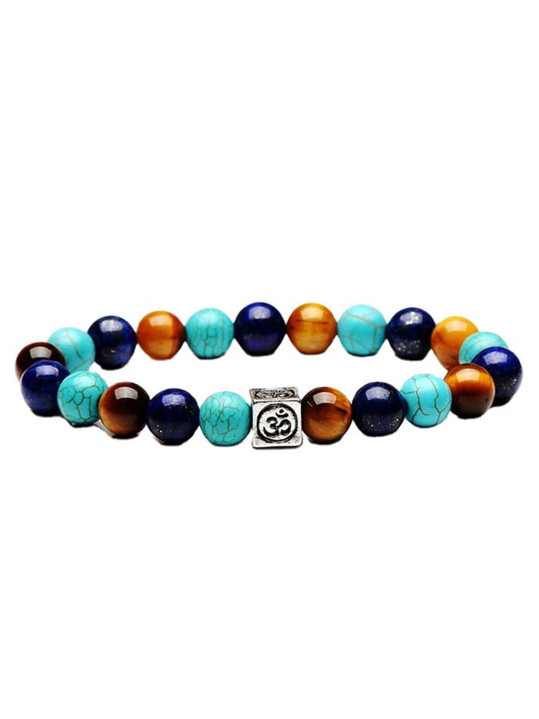 Fashion Frill Men Silver-Toned & Green Tigers Eye Silver-Plated Bracelet-picture-58