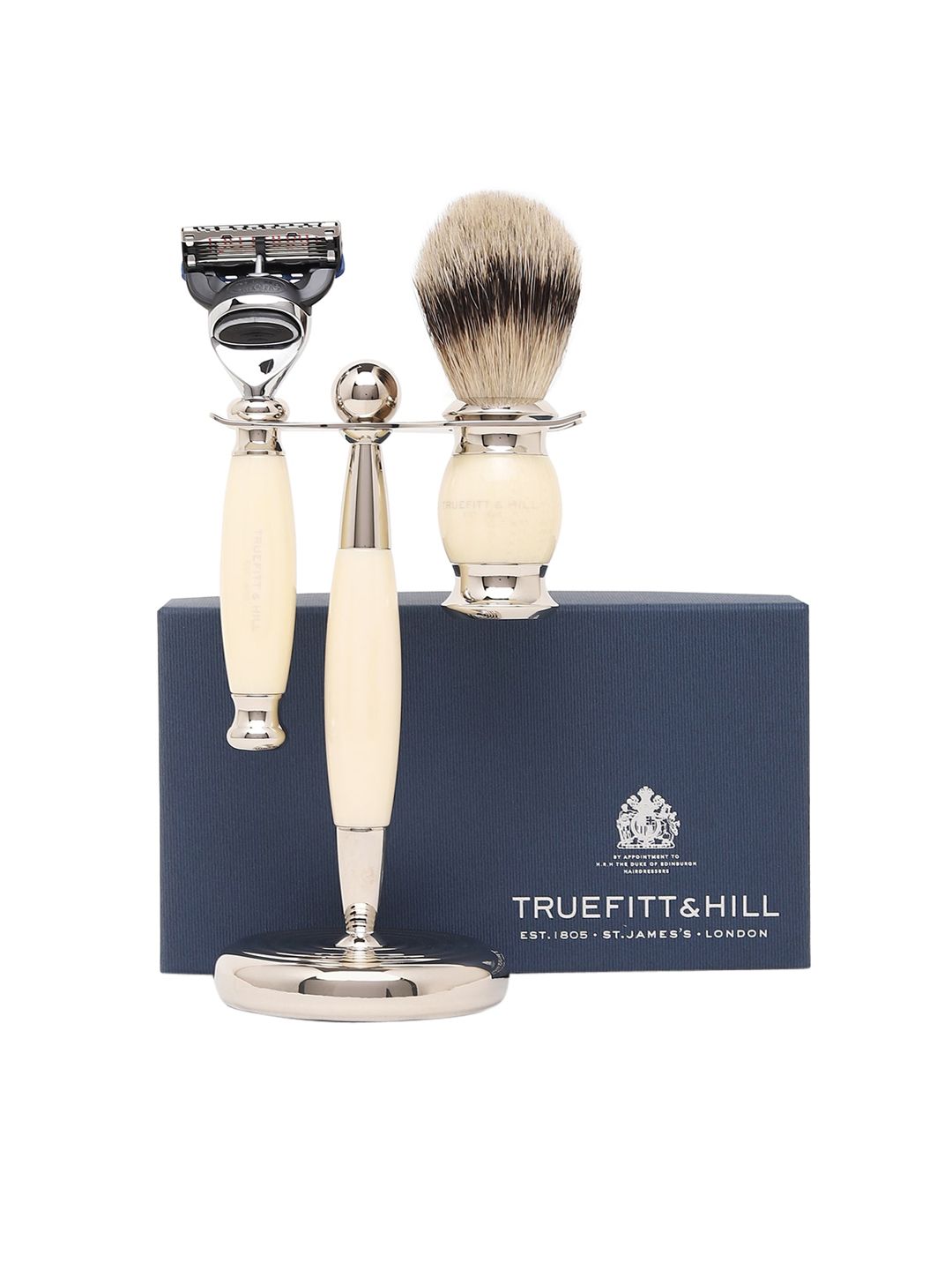 TRUEFITT & HILL Men Ivory Cream Edwardian Collection Fusion Shaving Brush & Razor-image-22