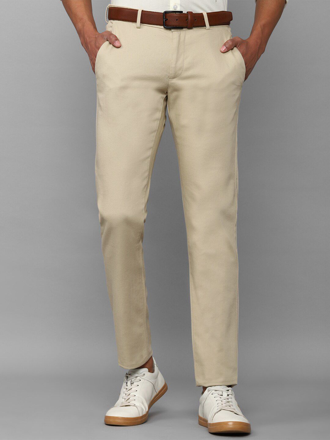 Buy Allen Solly Beige Cotton Slim Fit Trousers for Mens Online  Tata CLiQ