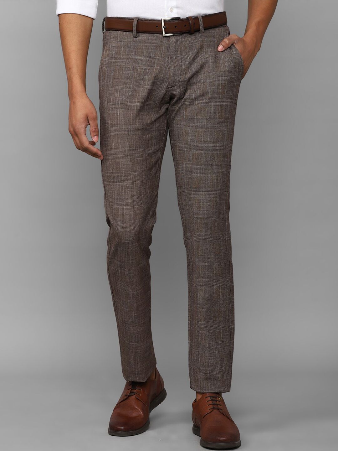 Allen Solly Men Brown Checked Slim Fit Trousers-picture-12