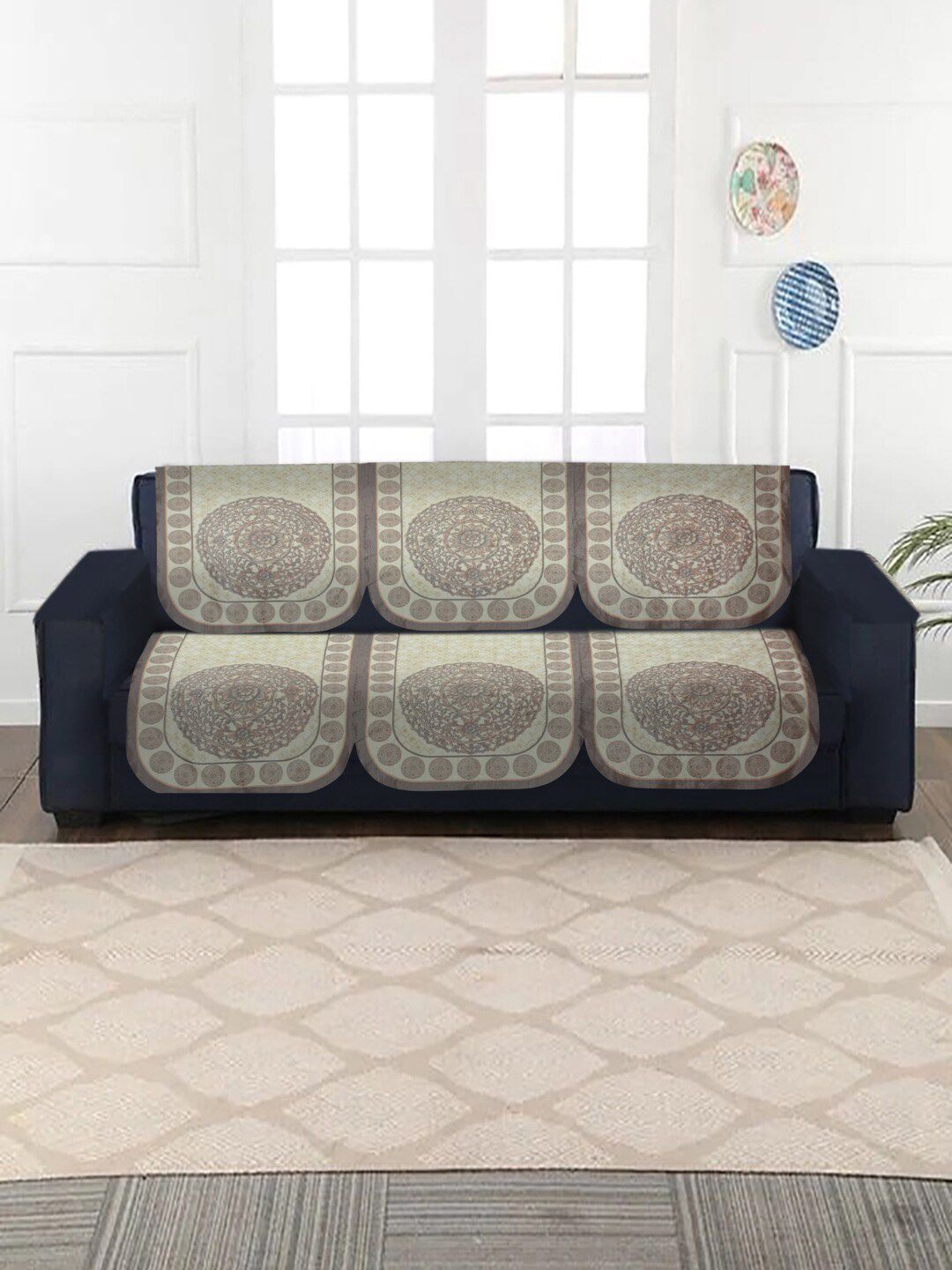 MULTITEX 10 Pieces Beige Printed 5-Seater Sofa Cover-picture-30