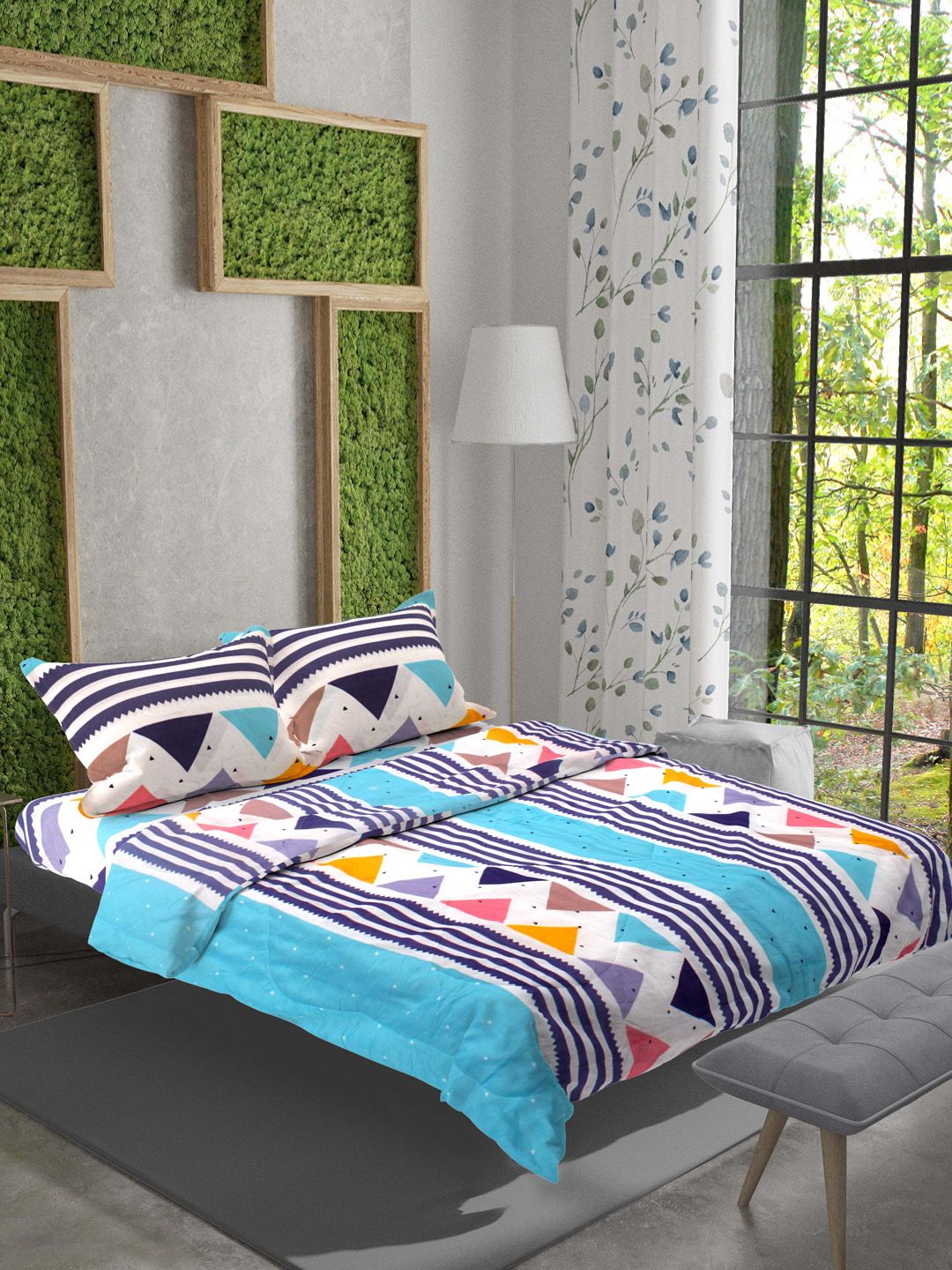 AAZEEM Blue & White Printed Double Queen Bedding Set-picture-36