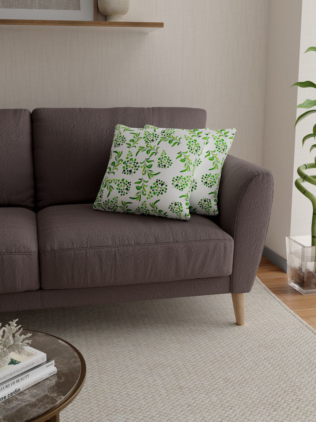 ROSARA HOME White & Green Set of 2 Floral Square Cushion Covers-picture-49