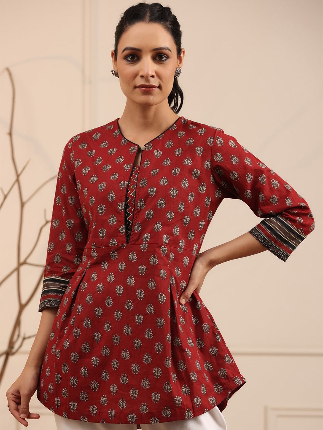 Rain & Rainbow Maroon & Black Ethnic Motifs Printed Pure Cotton Kurti-picture-23