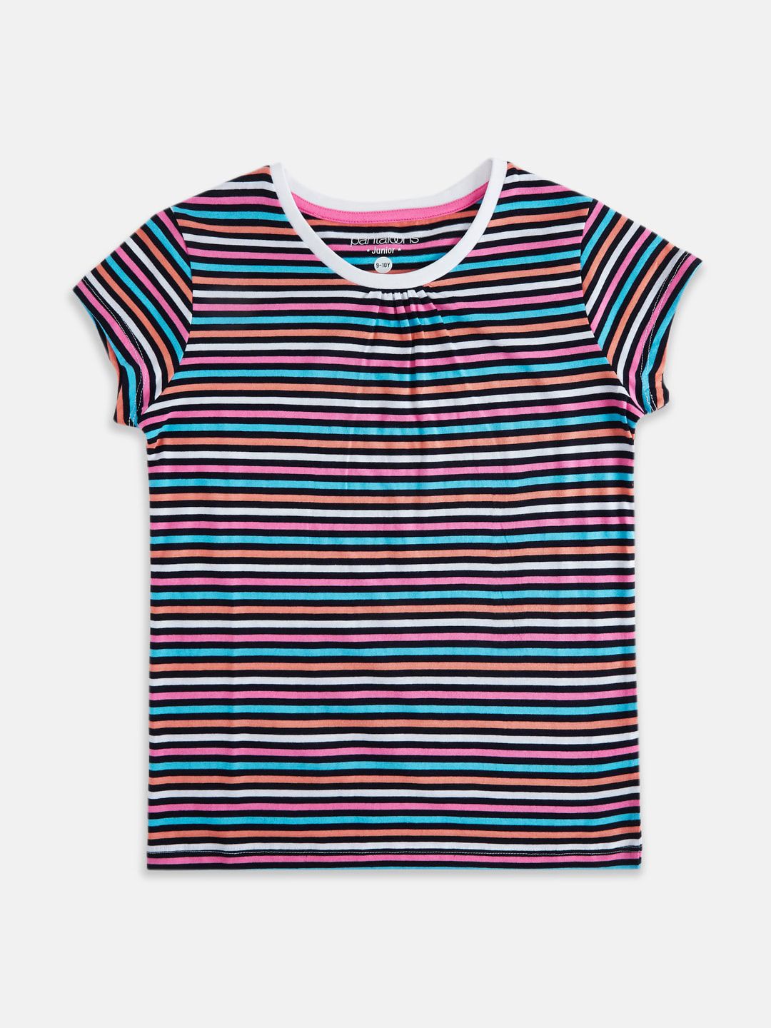 Pantaloons Junior Girls Black & Pink Striped Cotton T-shirt-picture-36