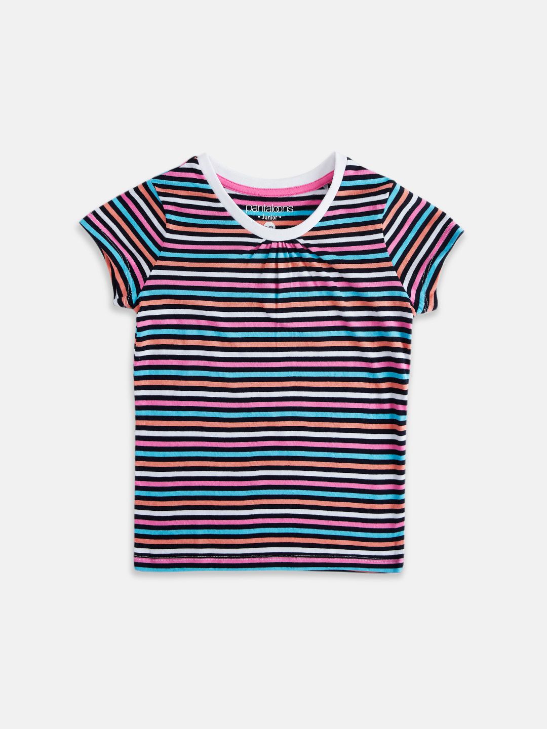 Pantaloons Junior Girls Black & Orange Striped Cotton T-shirt-picture-35