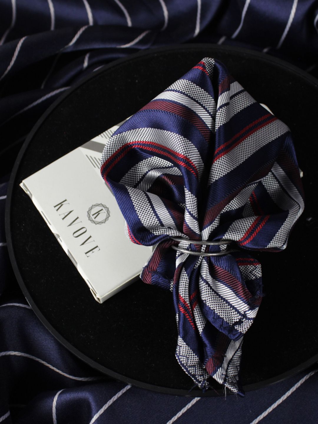kavove KOVOVE The Classy  Blue & Red Striped Pocket Square-picture-26