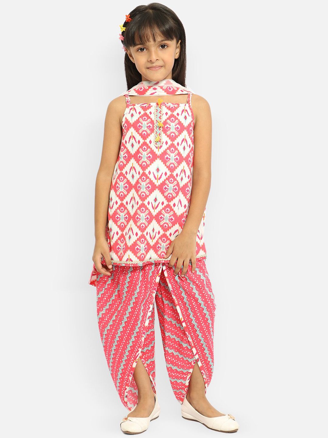 Nauti Nati Girls White Printed Pure Cotton Kurti With Dhoti Pants & Dupatta-picture-18