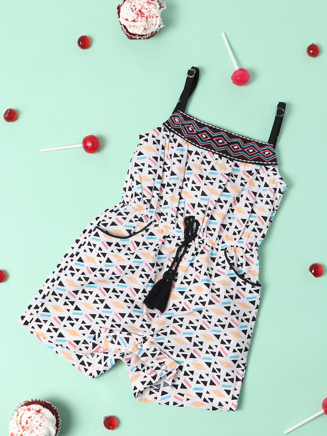 Nauti Nati Girls White & Black Printed Jumpsuit-image-22