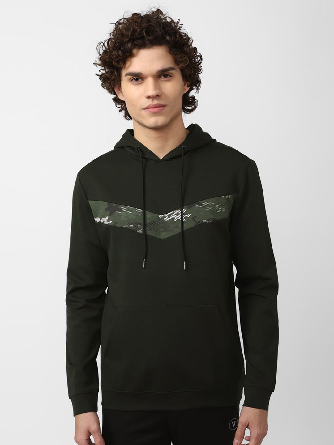 Van Heusen Flex Men Olive Green Printed Cotton Hooded Sweatshirt-picture-24