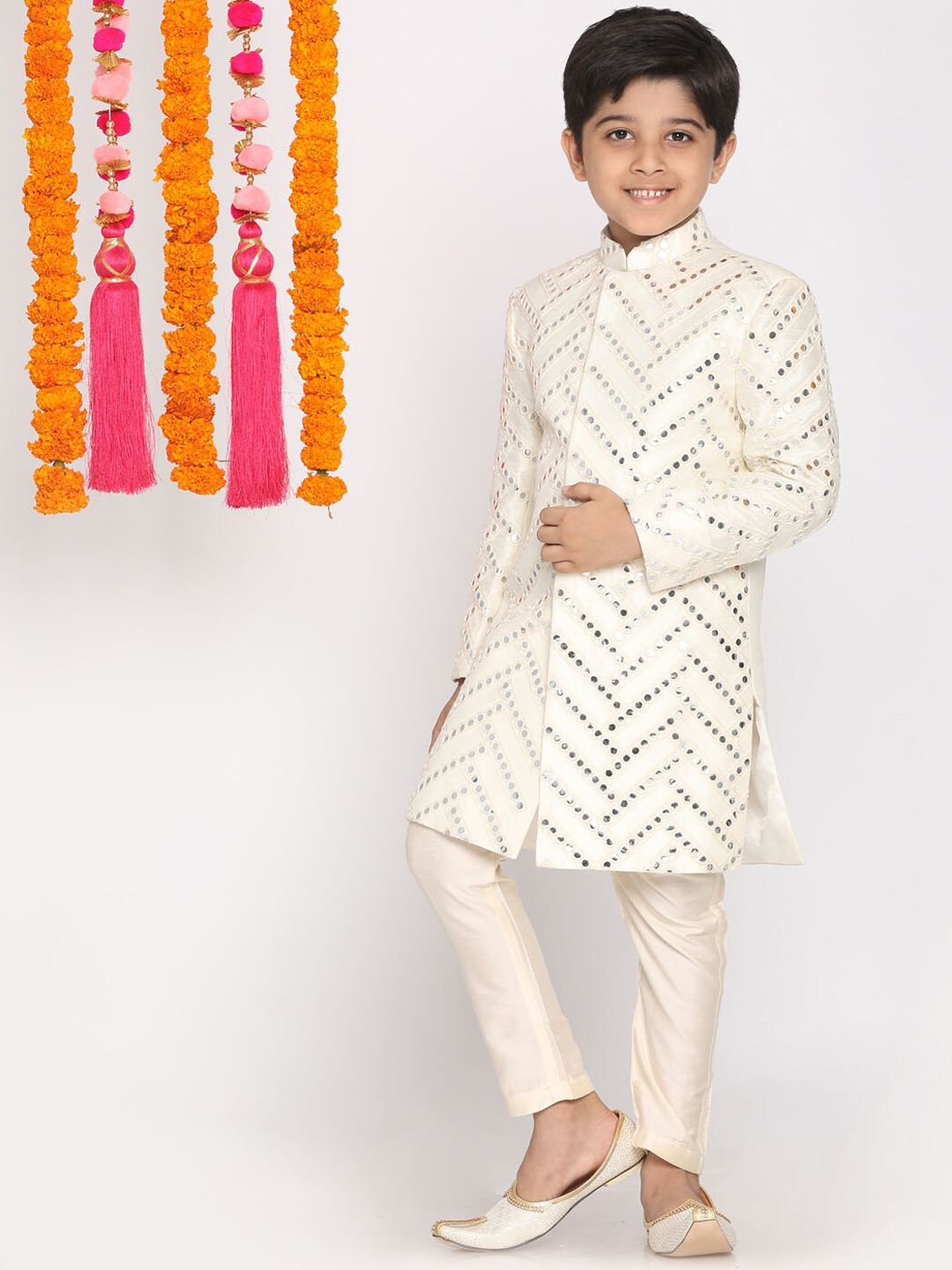 VASTRAMAY Boys Cream-Colored Embellished Sherwani-image-12