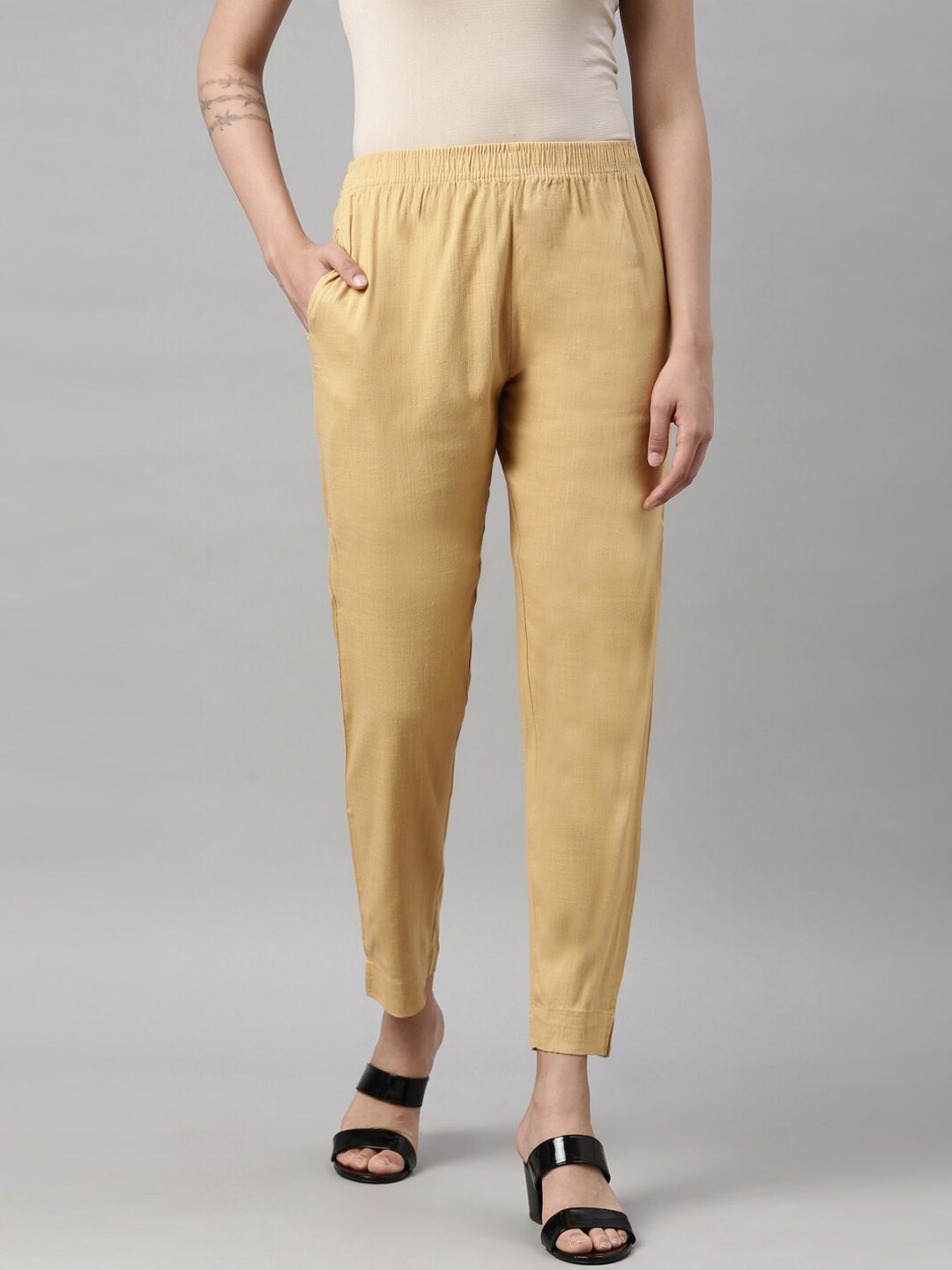 GOLDSTROMS Women Beige Cotton Trousers-picture-23