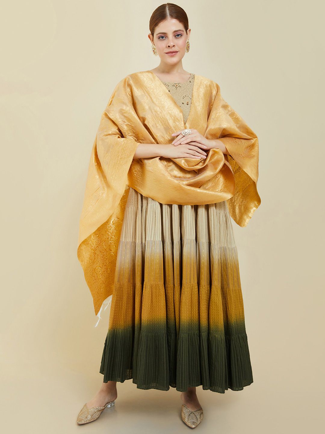 Soch Gold-Tone Ethnic Motifs Printed Dupatta