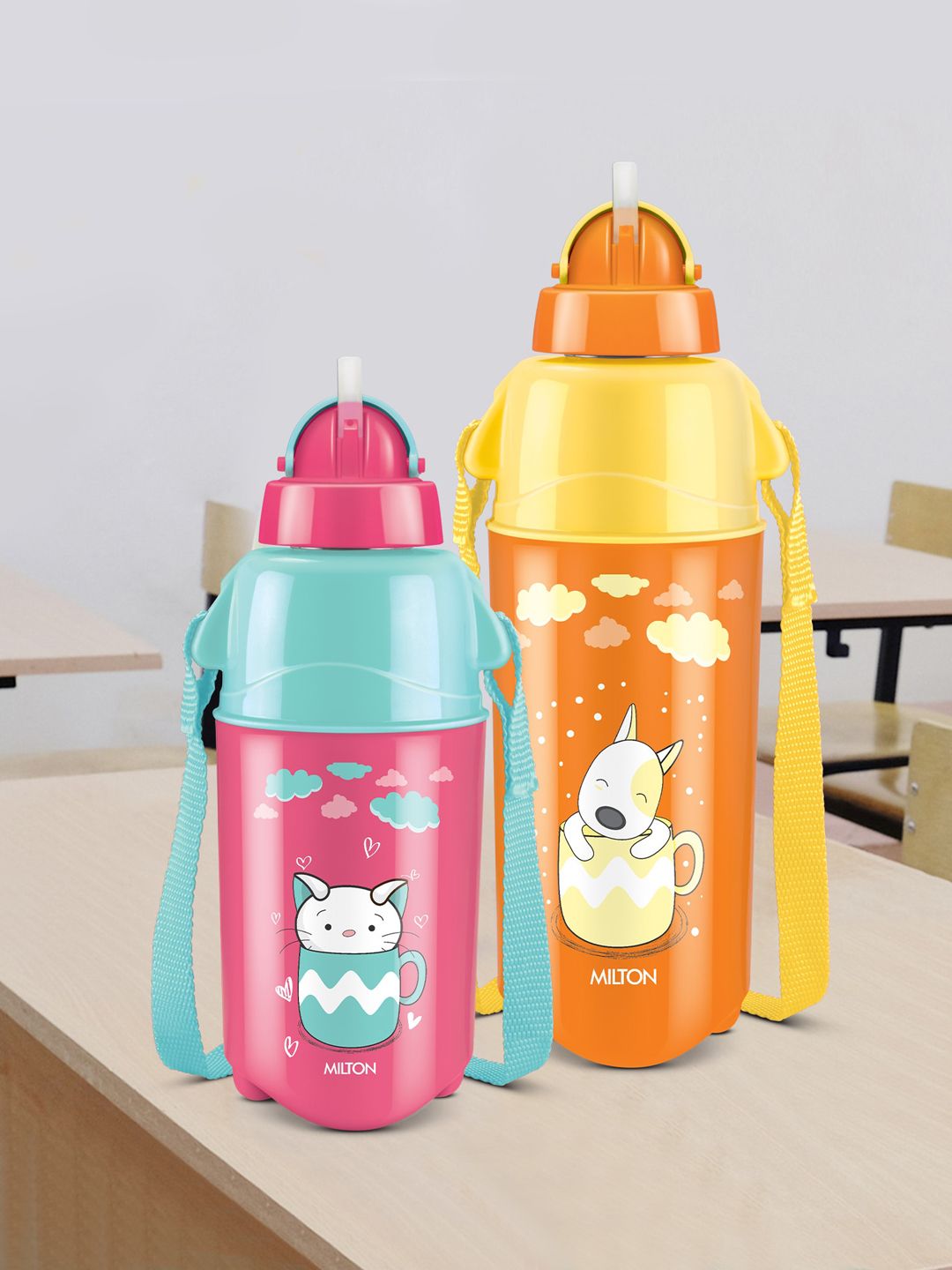 Milton Kool Trendy 400 Cherry Pink Printed Insulated Water Bottle with Straw 370 ml-image-26