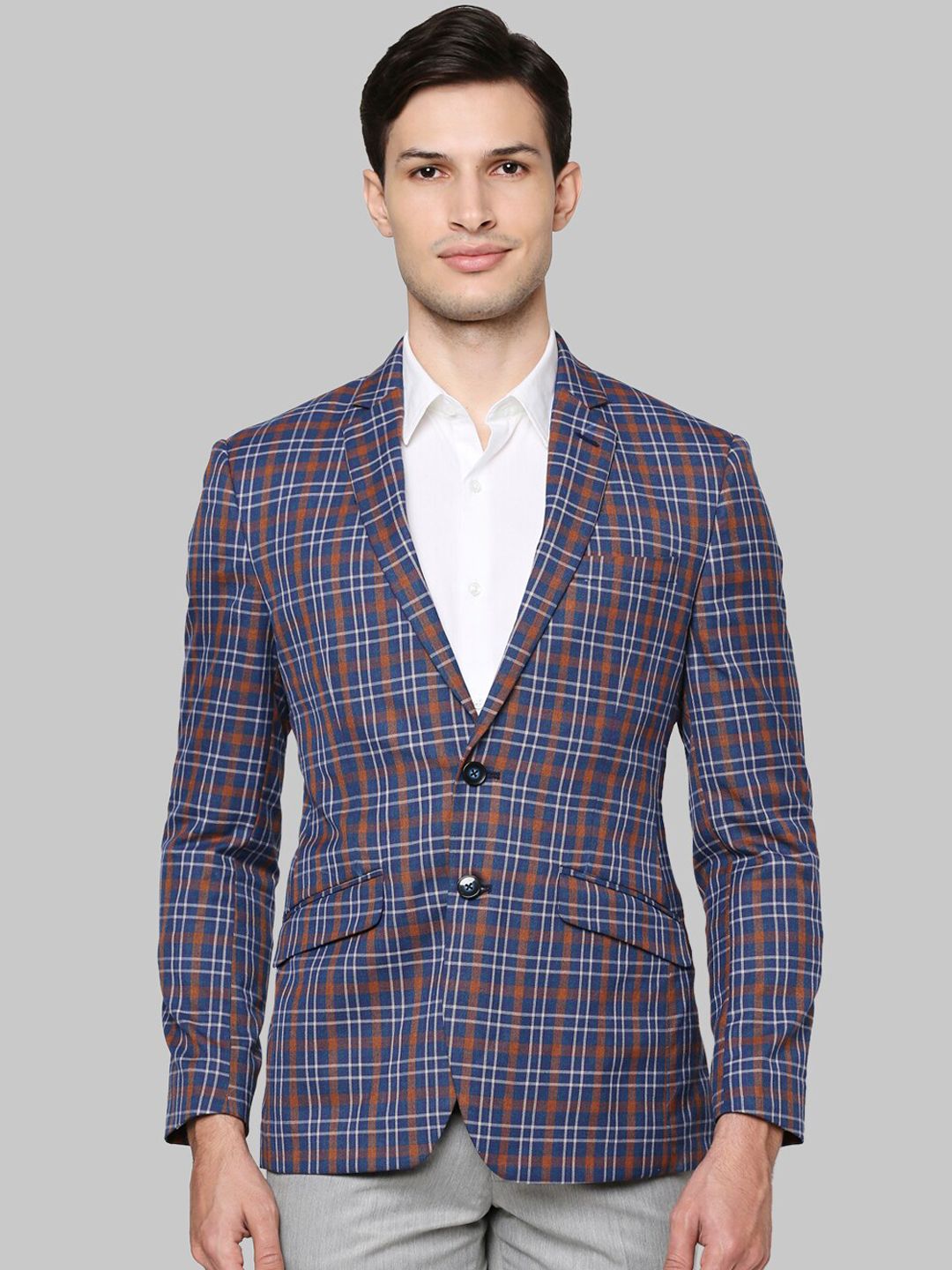 Park Avenue Men Blue Checked Single Breasted Blazer-picture-15