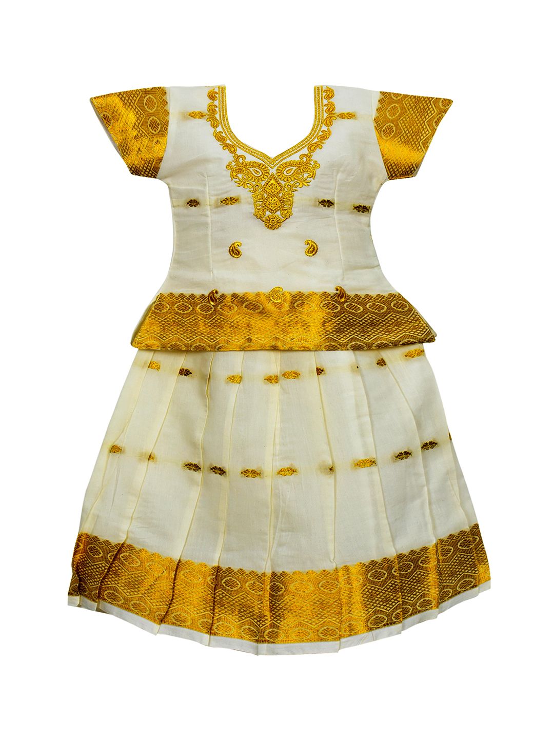 AMIRTHA FASHION Girls Cream & Gold-Toned Embroidered Ready to Wear Lehenga & Choli-image-38