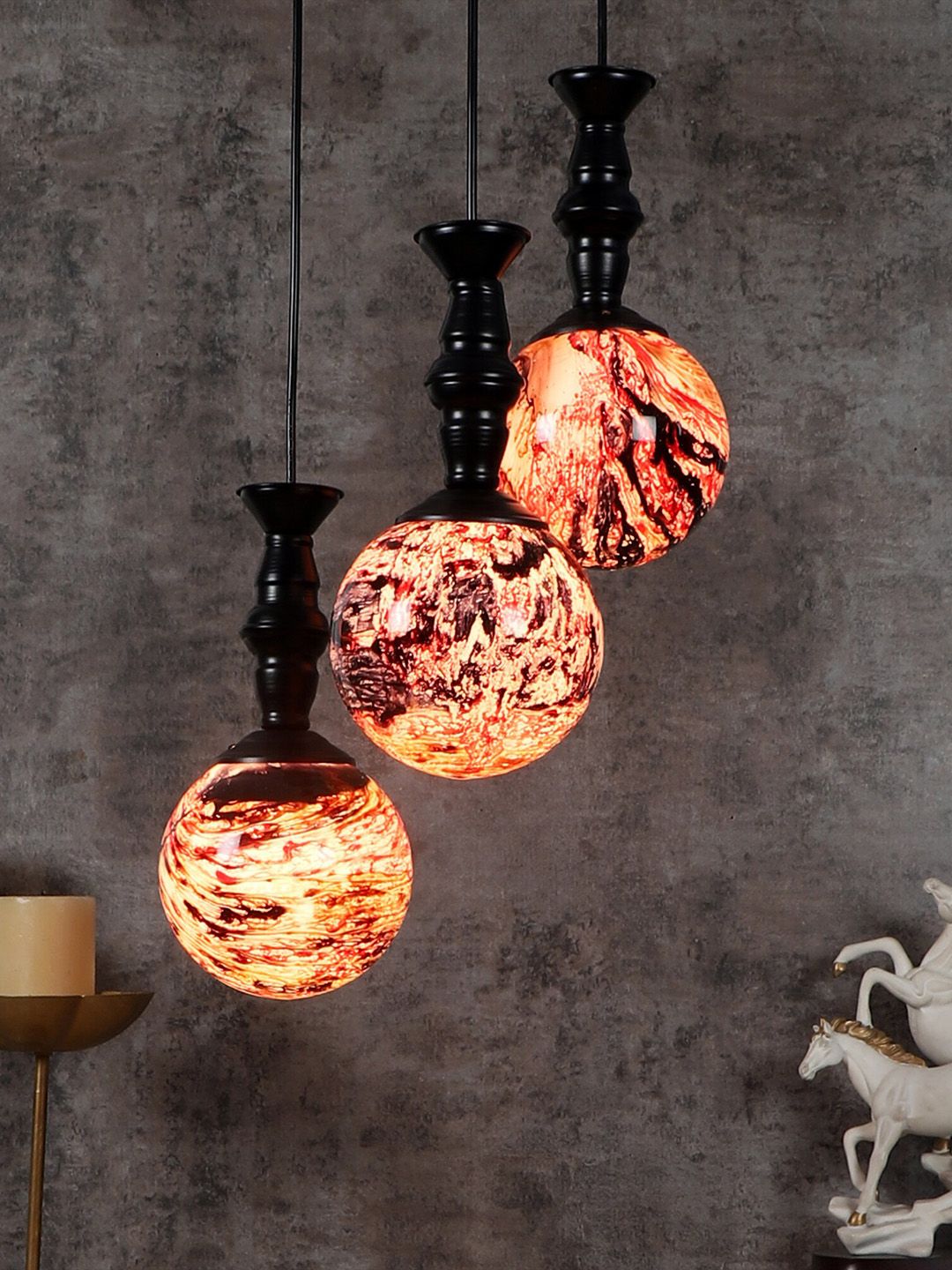 MFD HOME FURNISHING Black Spherical Shaped Printed Glass Hanging Ceiling Lamp-picture-22