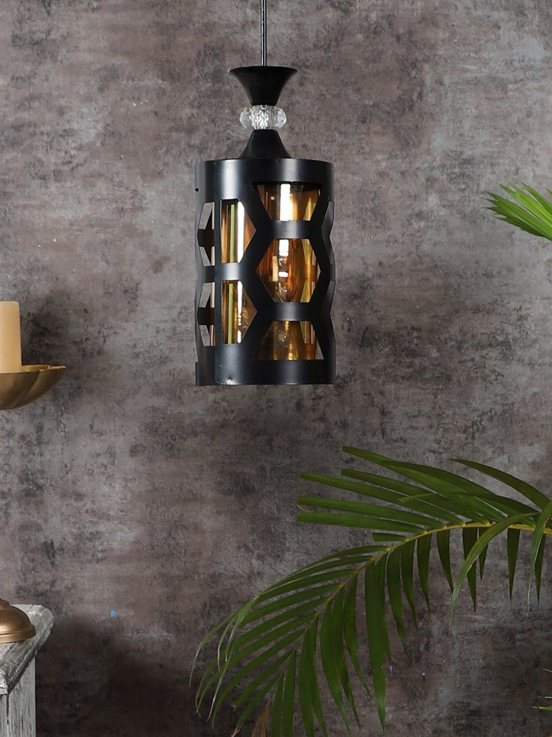 MFD HOME FURNISHING Black & Gold-Toned Textured Cylindrical  Hanging Pendant Lamp-picture-44