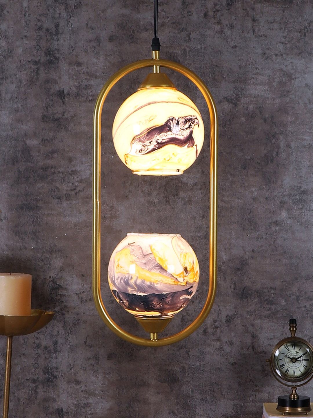 MFD HOME FURNISHING Gold-Toned & Yellow Printed 3D Capsule Ceiling Lamp-picture-39