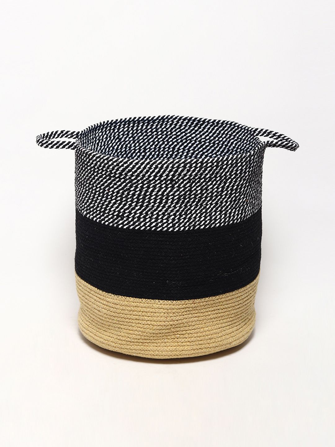 HABERE INDIA Beige & Black Textured Cotton Jute Storage Basket-picture-28