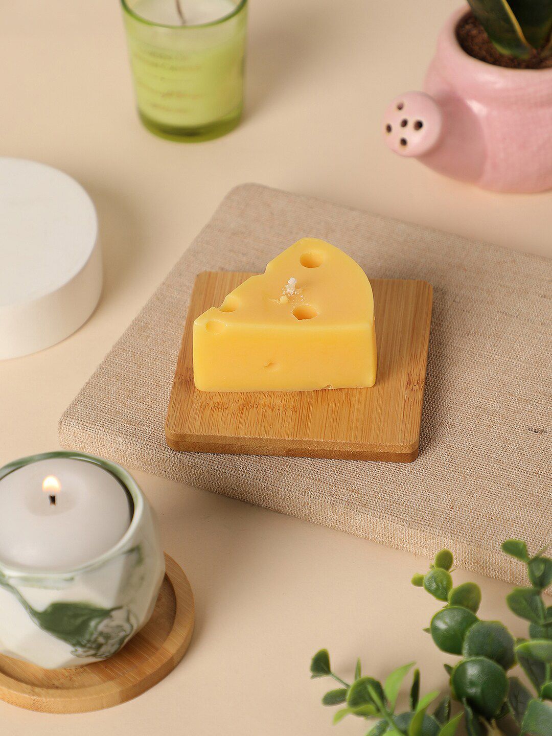 Bonhomie Yellow Cheese Shaped Scented Wax Candle-image-6