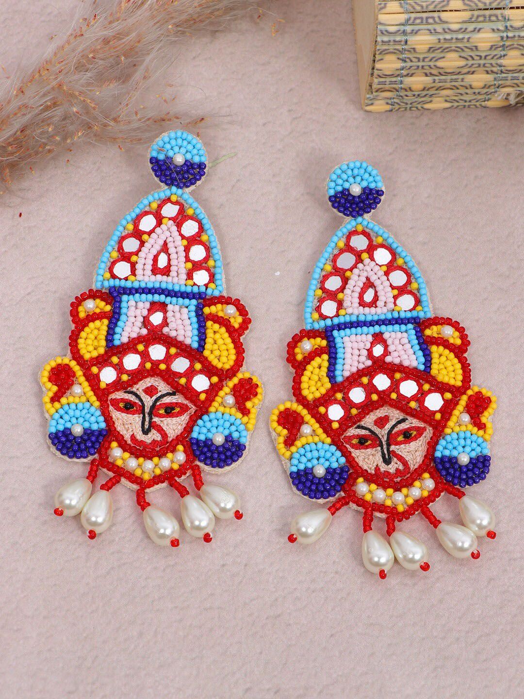 Crunchy Fashion Blue & Red Contemporary Drop Earrings-picture-28