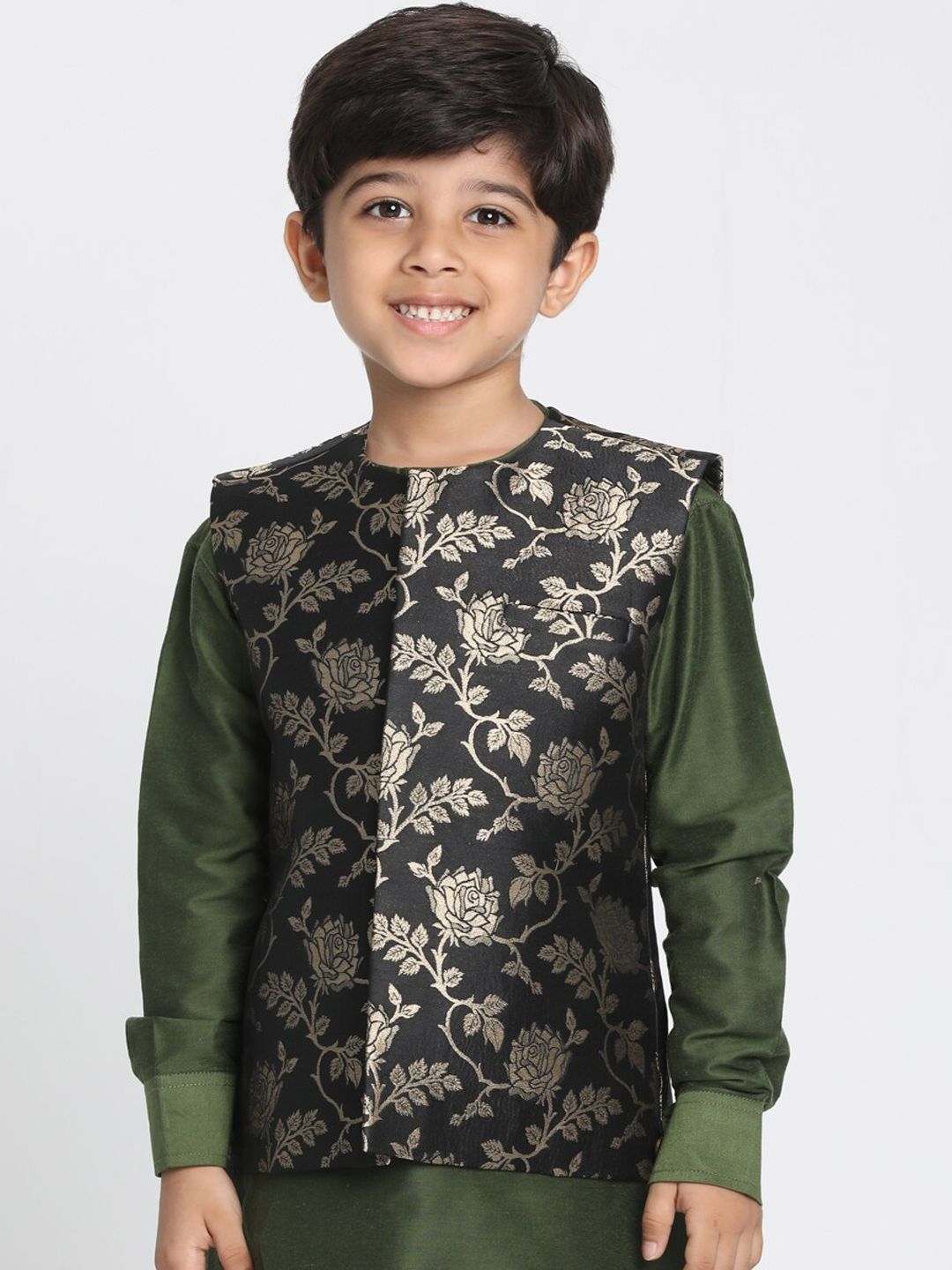 JBN Creation Boys Black Zari Gold Nehru Woven Designed Jacket-picture-37