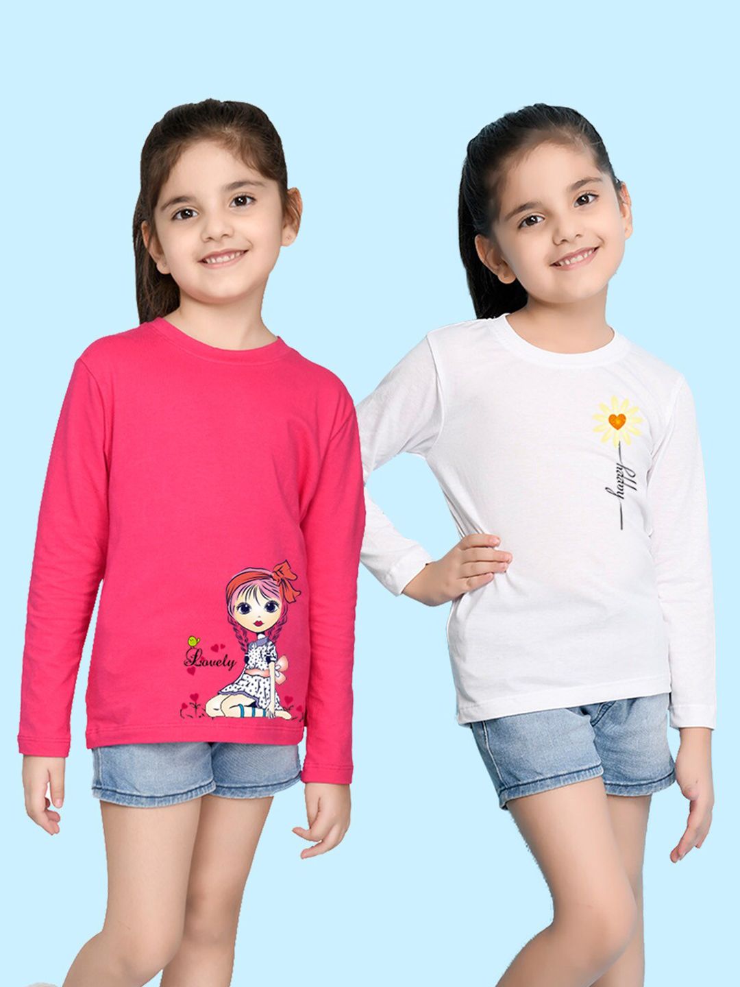 NUSYL Girls Pink & White Pack of 2 Graphic Printed T-shirts-picture-29